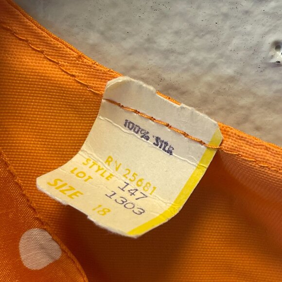 vintage Orange and white Polka Dot 100% Silk Dress Size 18 Sleeveless - Picture 3 of 8